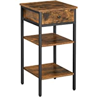 VASAGLE Mesita de Noche- Mesa Auxiliar- Mesa Lateral con cajón y 2 estantes de Almacenamiento- Estilo Industrial- Marrón…